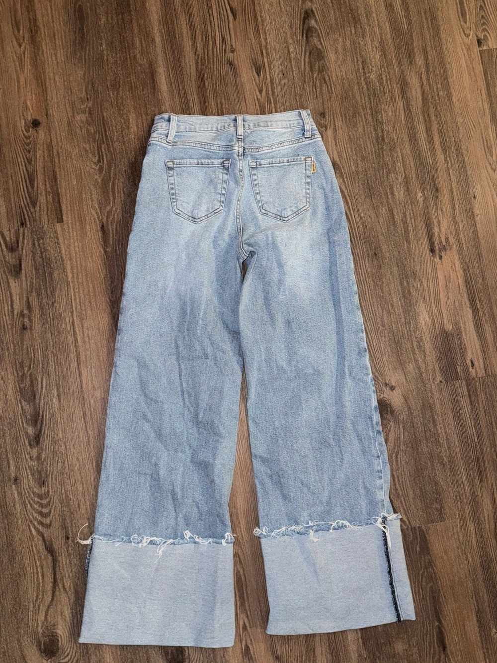 Vibrant Light Blue Wide-Leg Distressed Jeans - Picture 6 of 6